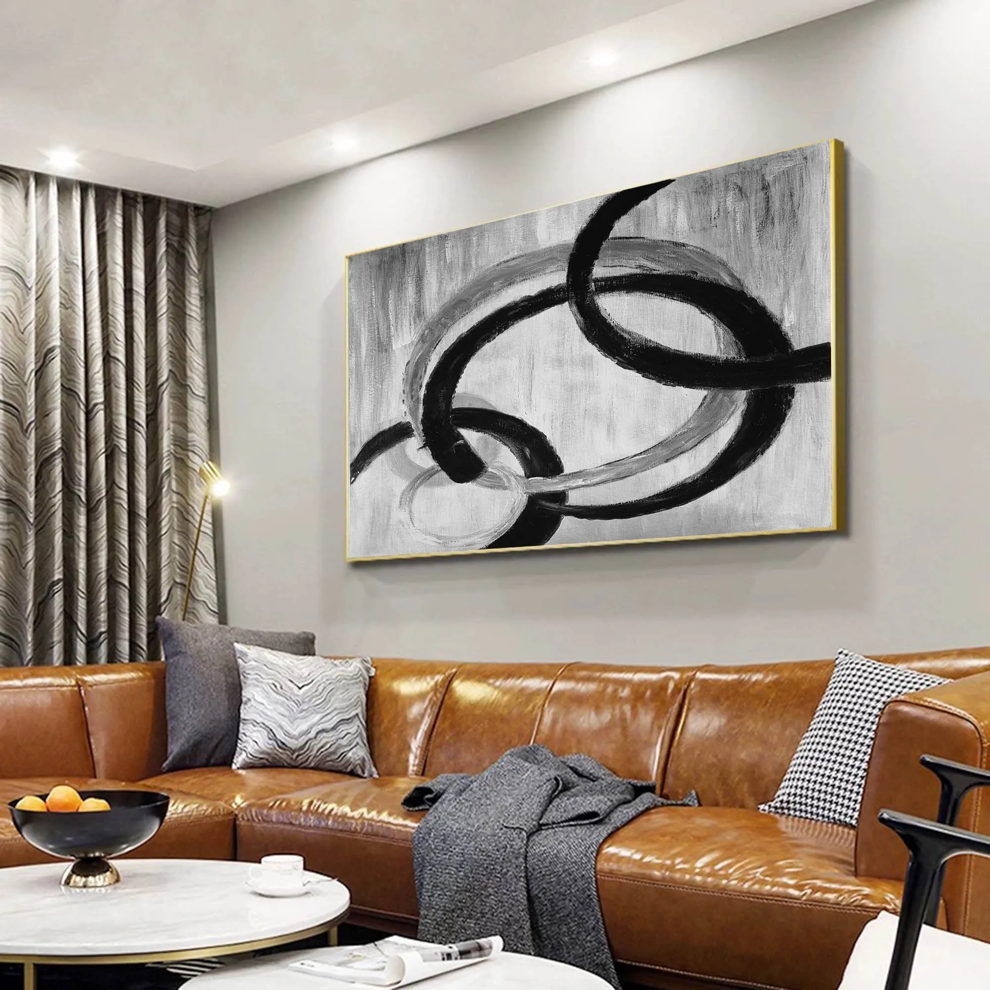 Black And White Gray Abstract Painting Oversized Office Painting Yp059