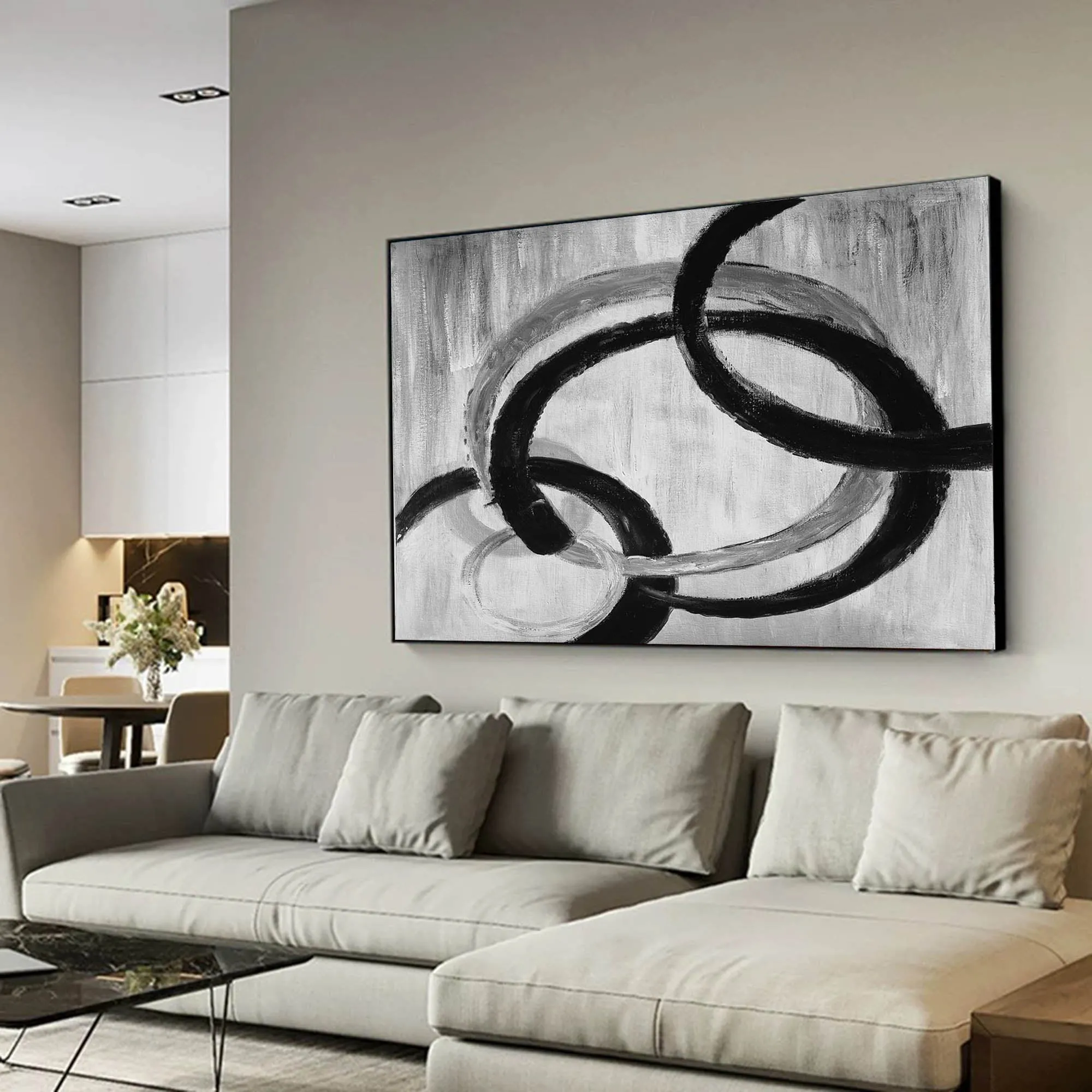 Black And White Gray Abstract Painting Oversized Office Painting Yp059