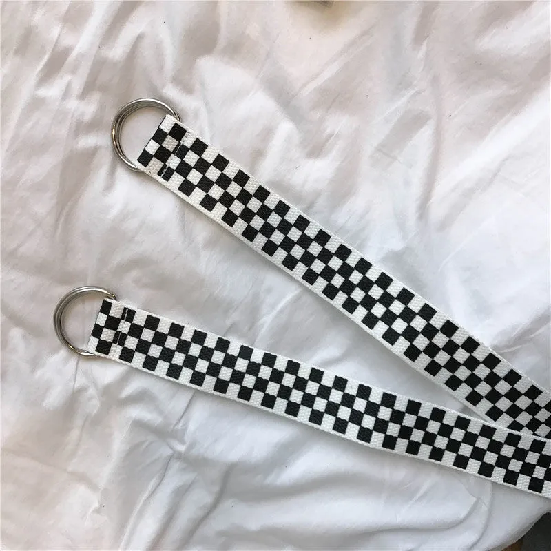 Black and white plaid belt K90615