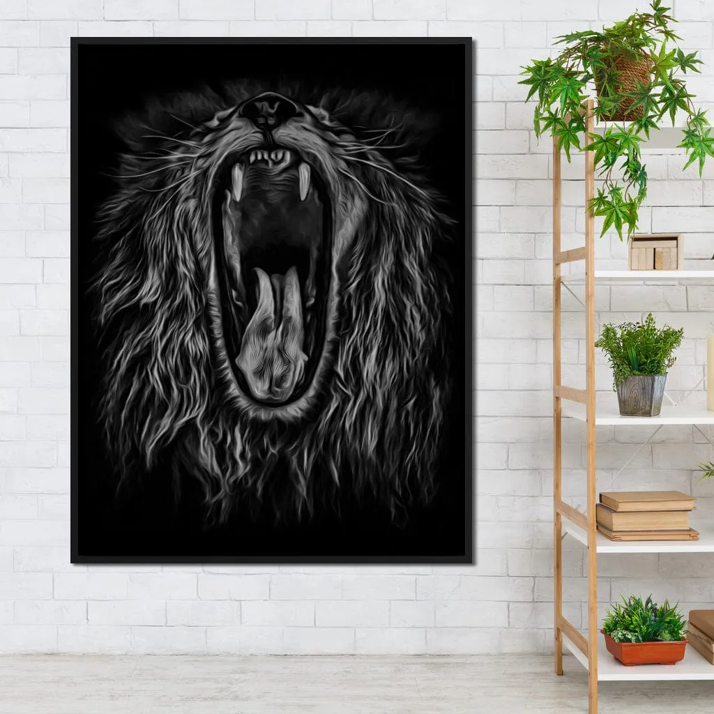 Black and White Roaring Lion