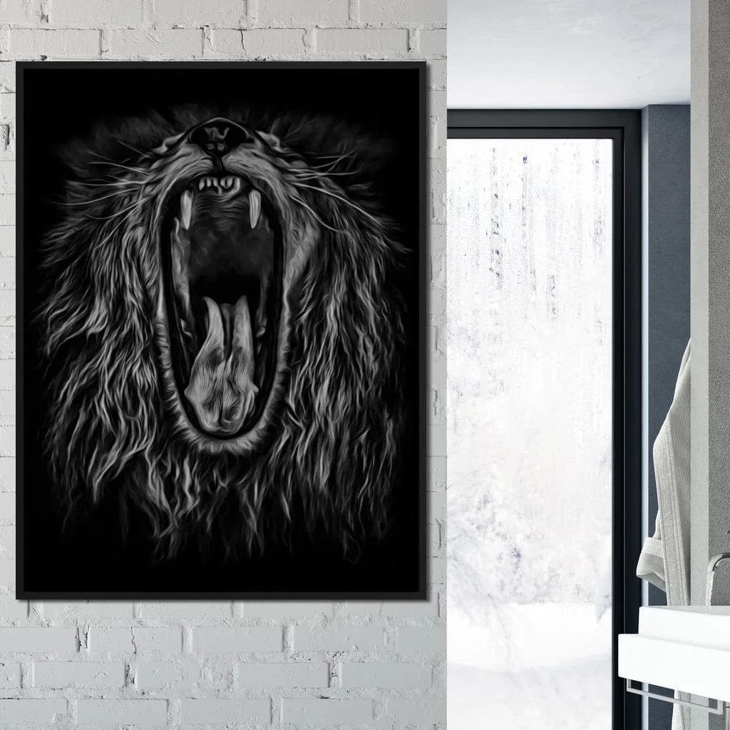 Black and White Roaring Lion