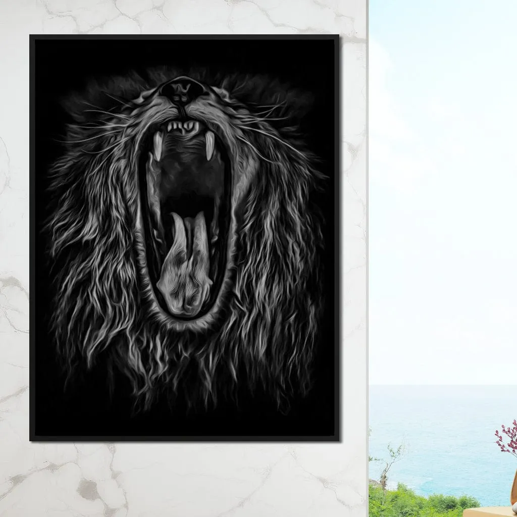 Black and White Roaring Lion