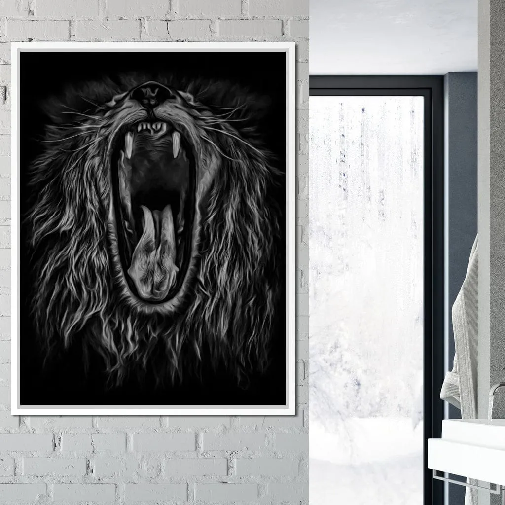 Black and White Roaring Lion