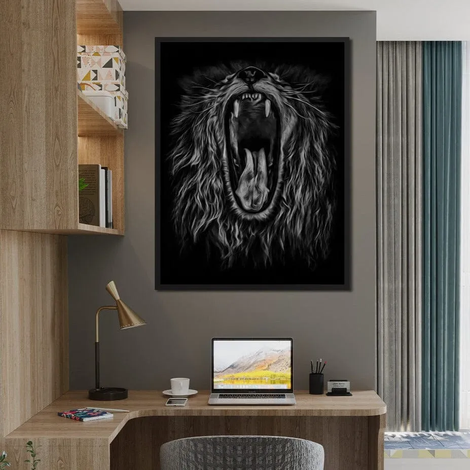 Black and White Roaring Lion