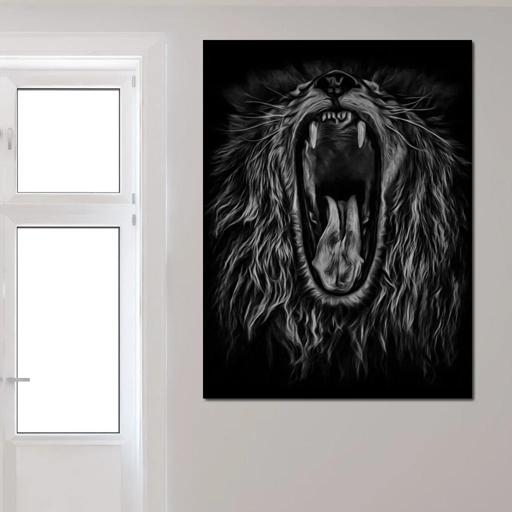 Black and White Roaring Lion