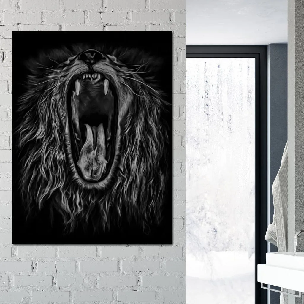 Black and White Roaring Lion