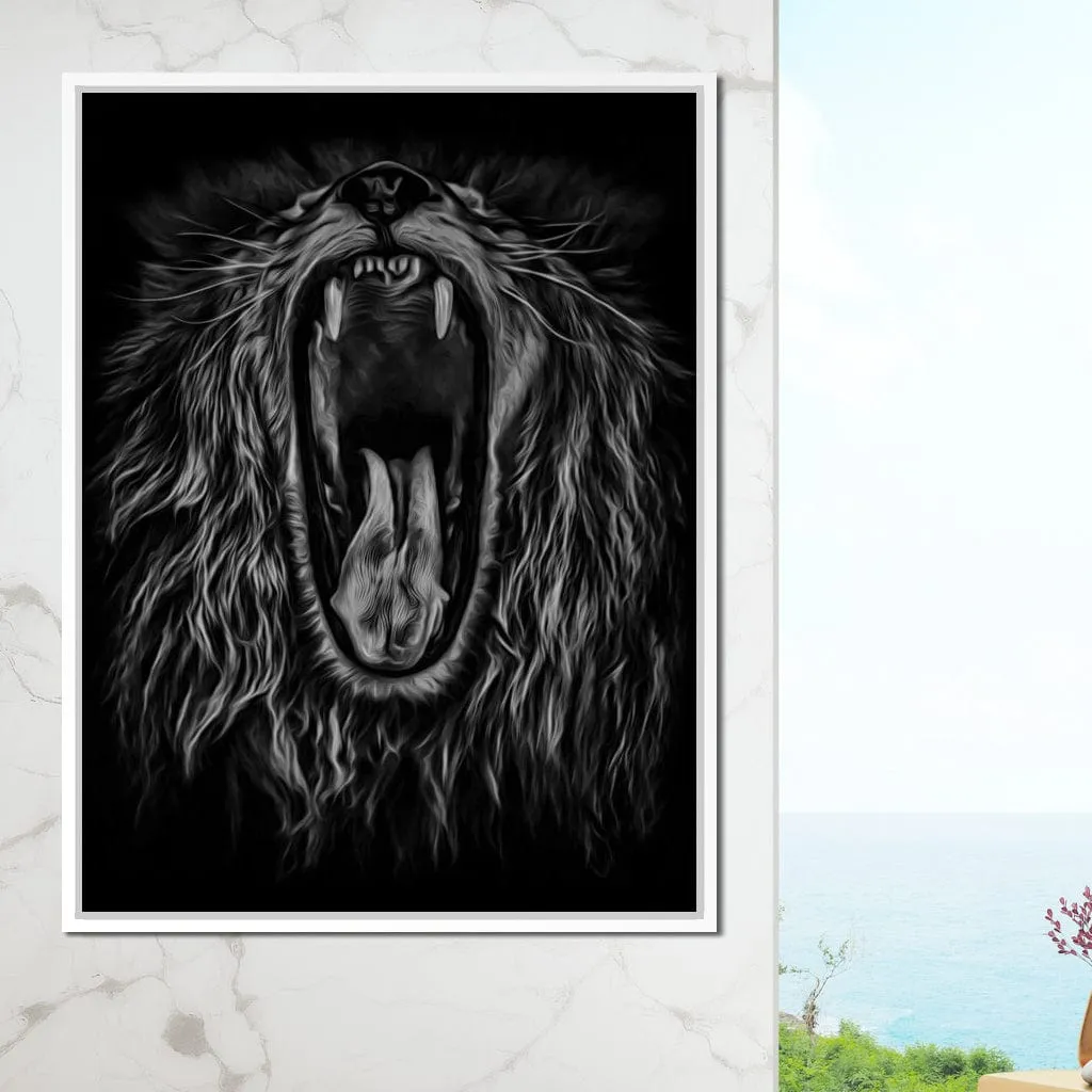 Black and White Roaring Lion