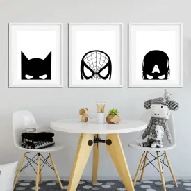 Black and White Spiderman Superhero Poster | Nordic Minimalist Marvel Canvas Print | Wall Art for Kids' Room Décor