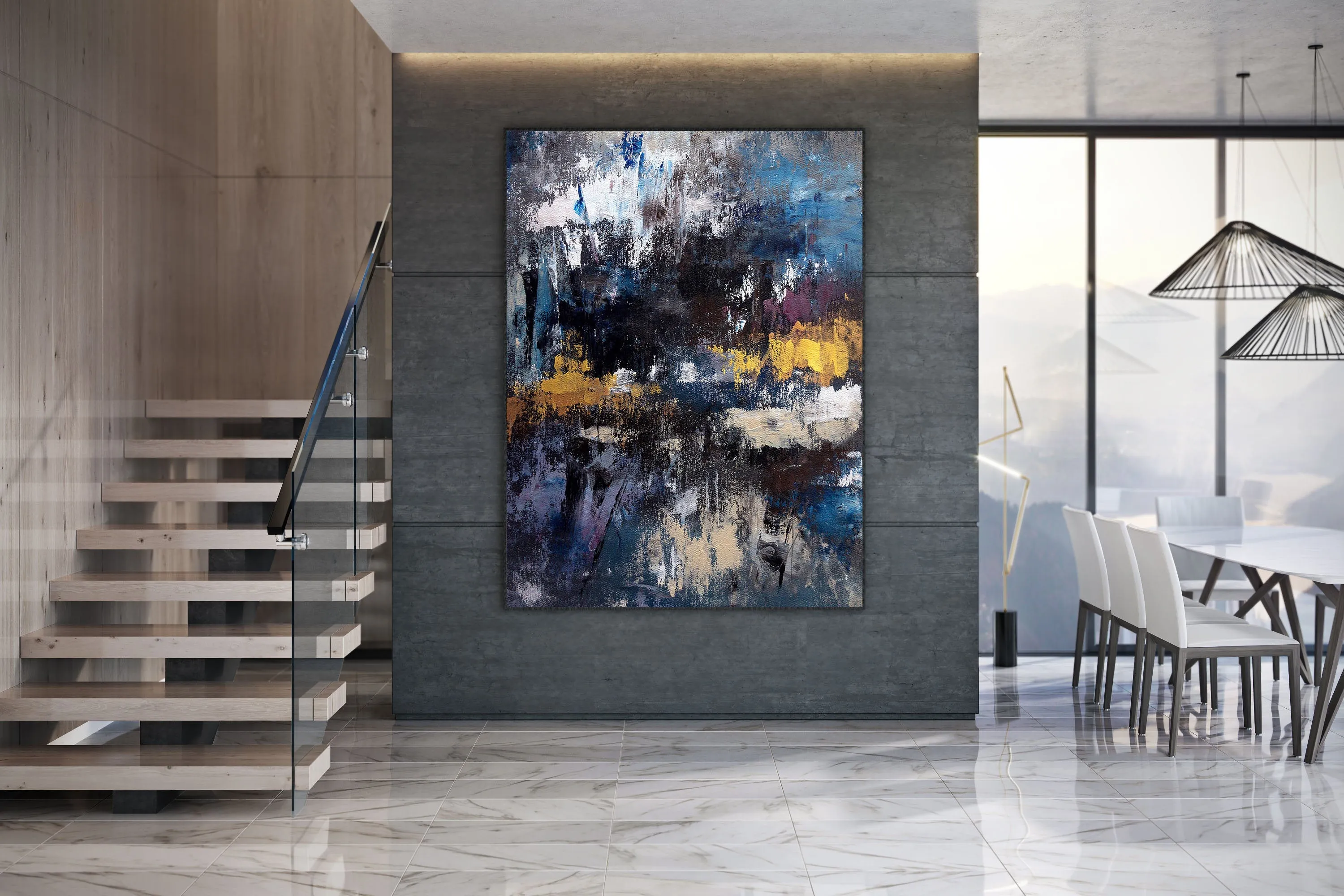 Black Blue Gold Abstract Wall Painting Living Room Wall Art Modern Decor Bp116