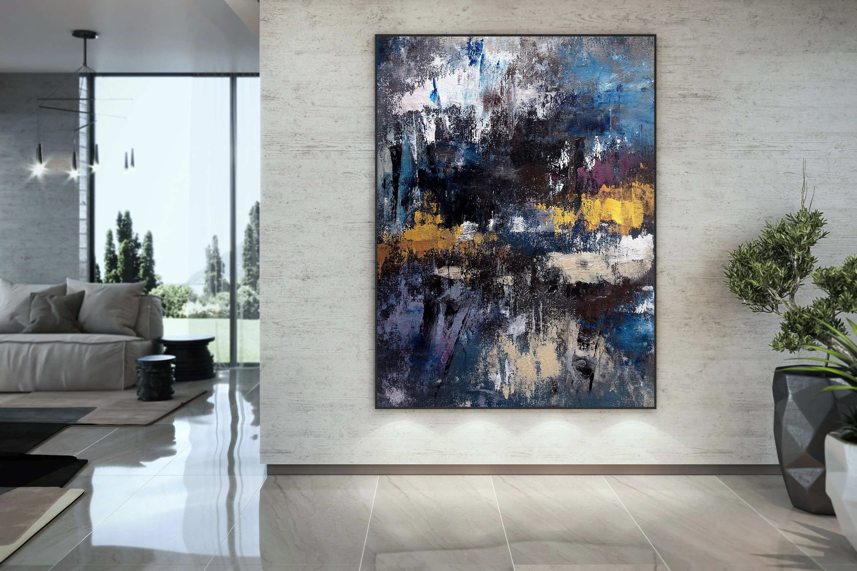 Black Blue Gold Abstract Wall Painting Living Room Wall Art Modern Decor Bp116