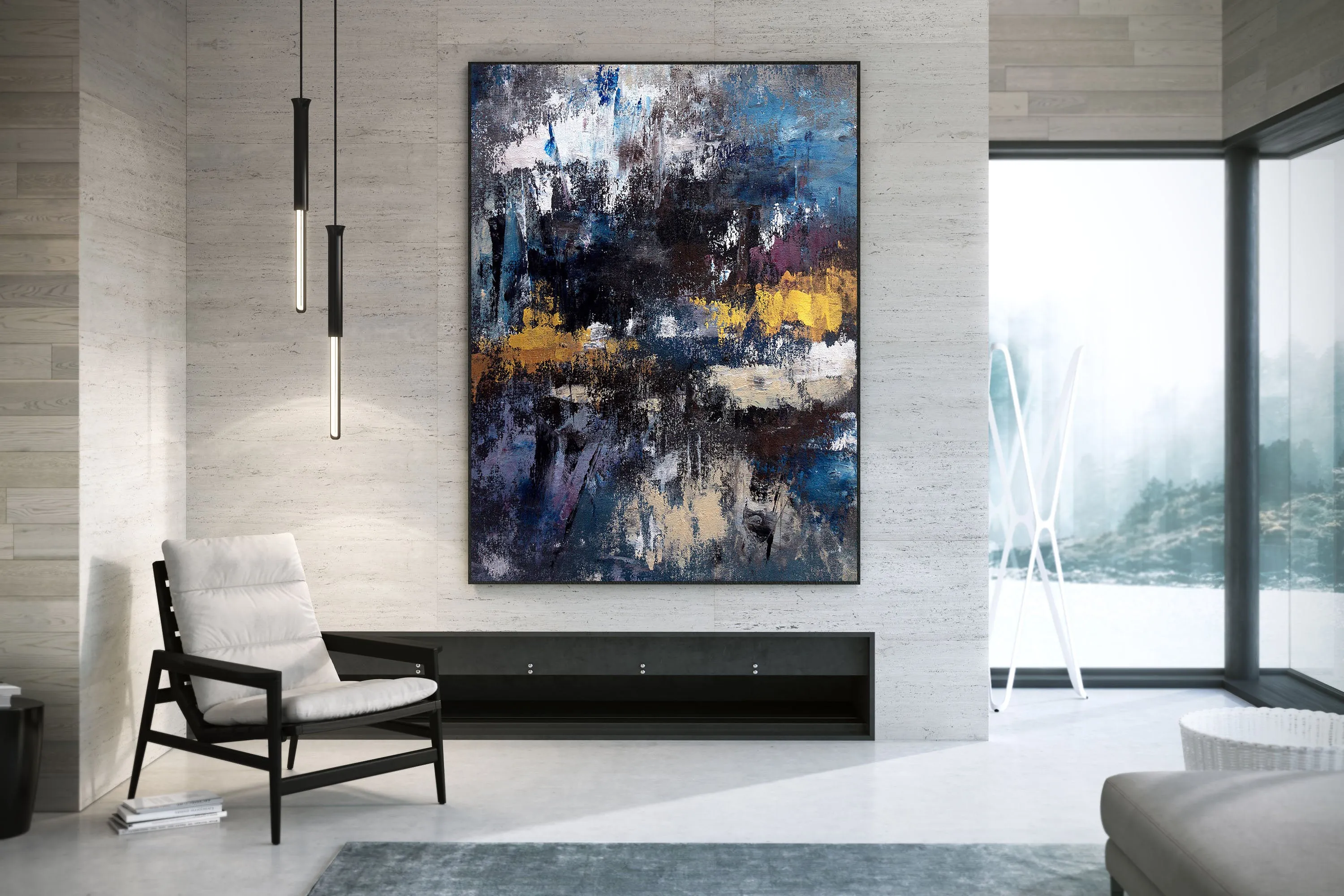 Black Blue Gold Abstract Wall Painting Living Room Wall Art Modern Decor Bp116