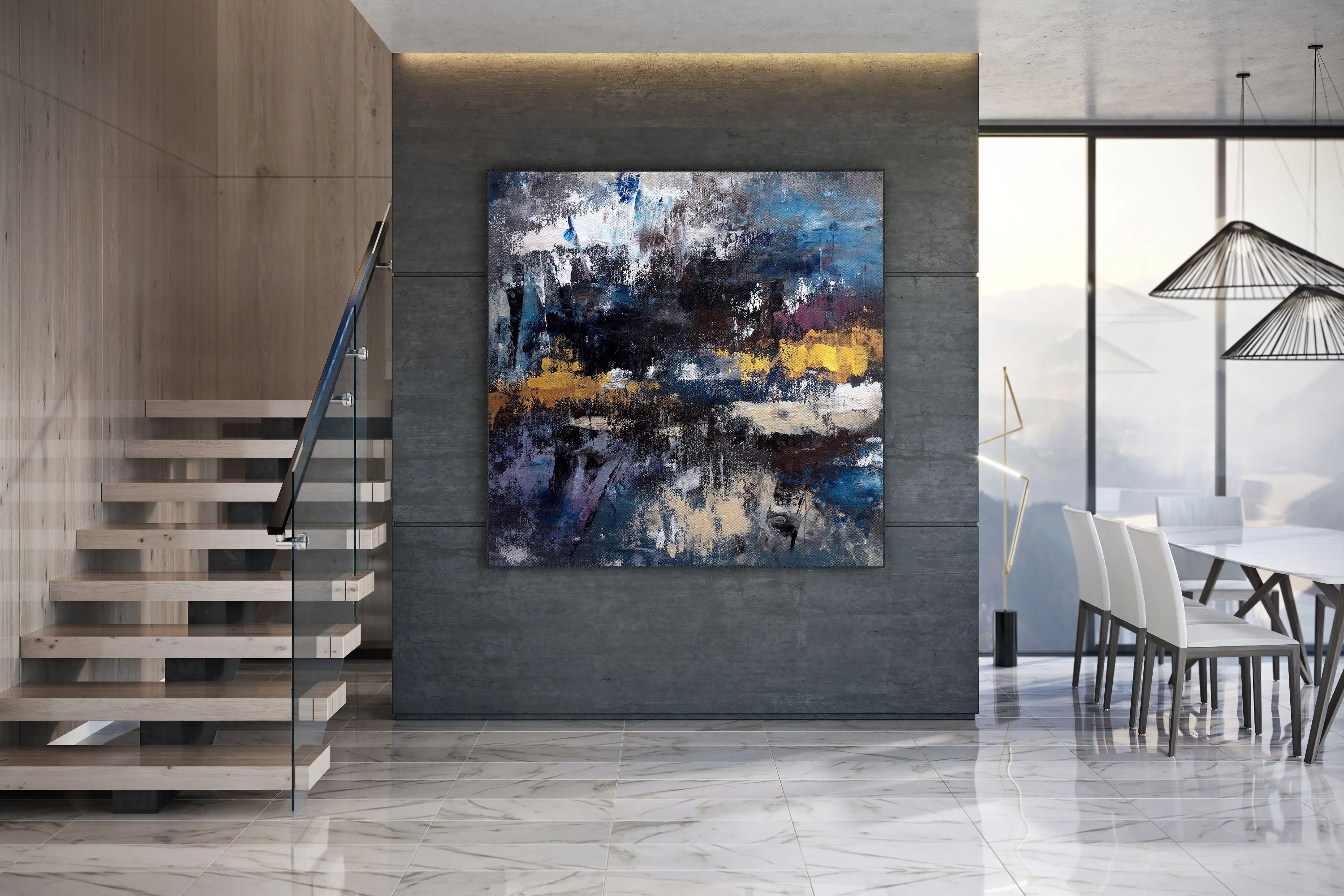 Black Blue Gold Abstract Wall Painting Living Room Wall Art Modern Decor Bp116