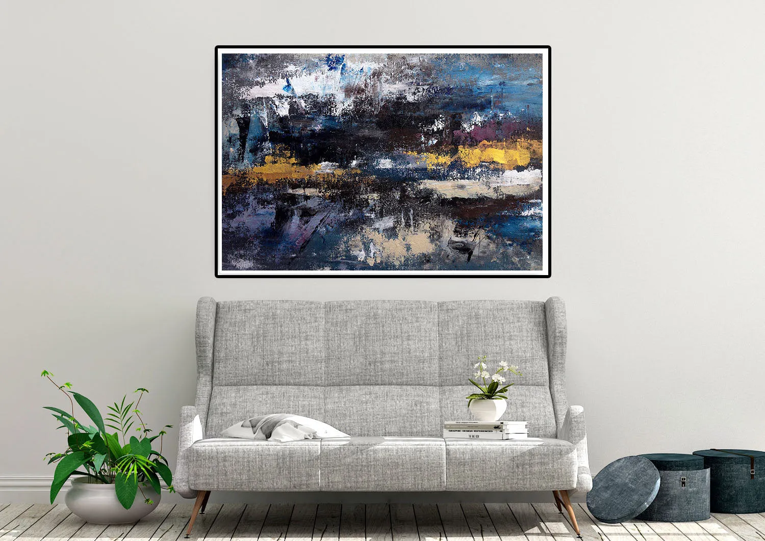 Black Blue Gold Abstract Wall Painting Living Room Wall Art Modern Decor Bp116