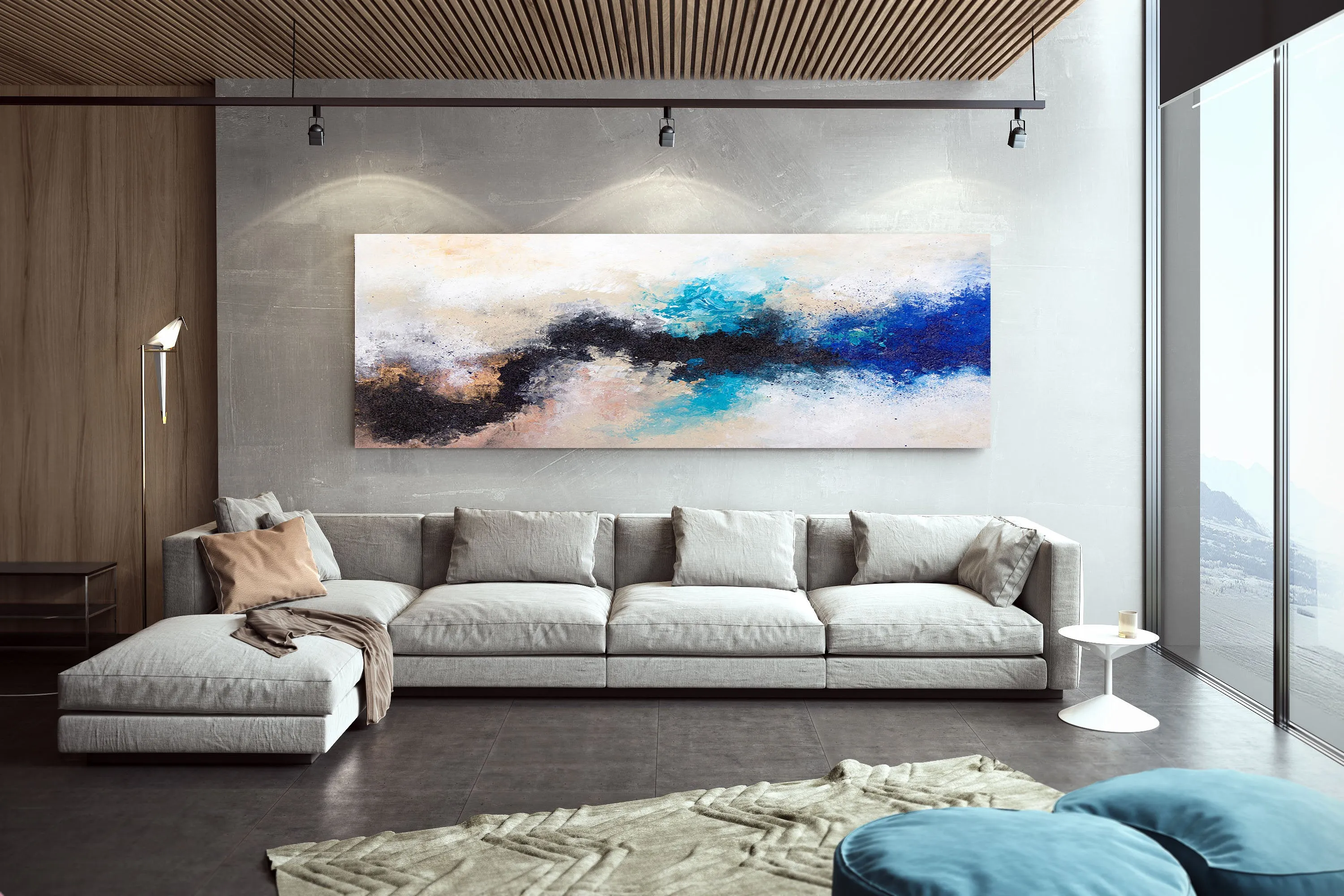 Black Blue White Abstract Painting Large Artwork Bp122