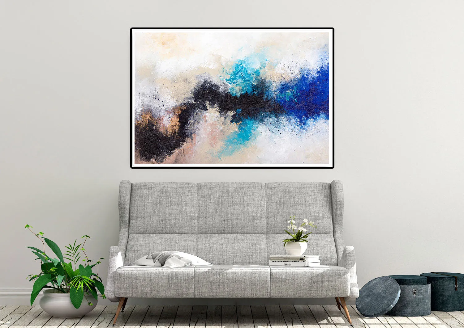 Black Blue White Abstract Painting Large Artwork Bp122