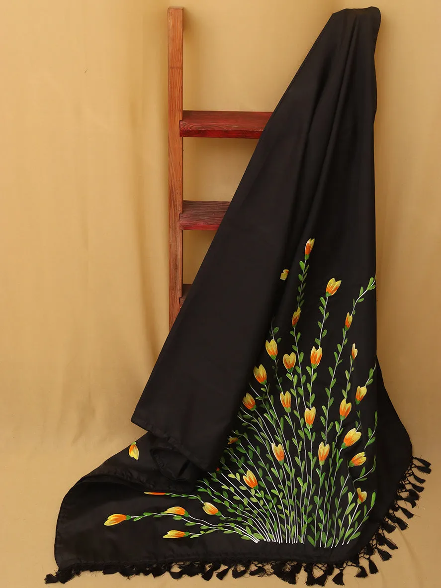 Black Hand Painted Recycled Fabric Dupatta