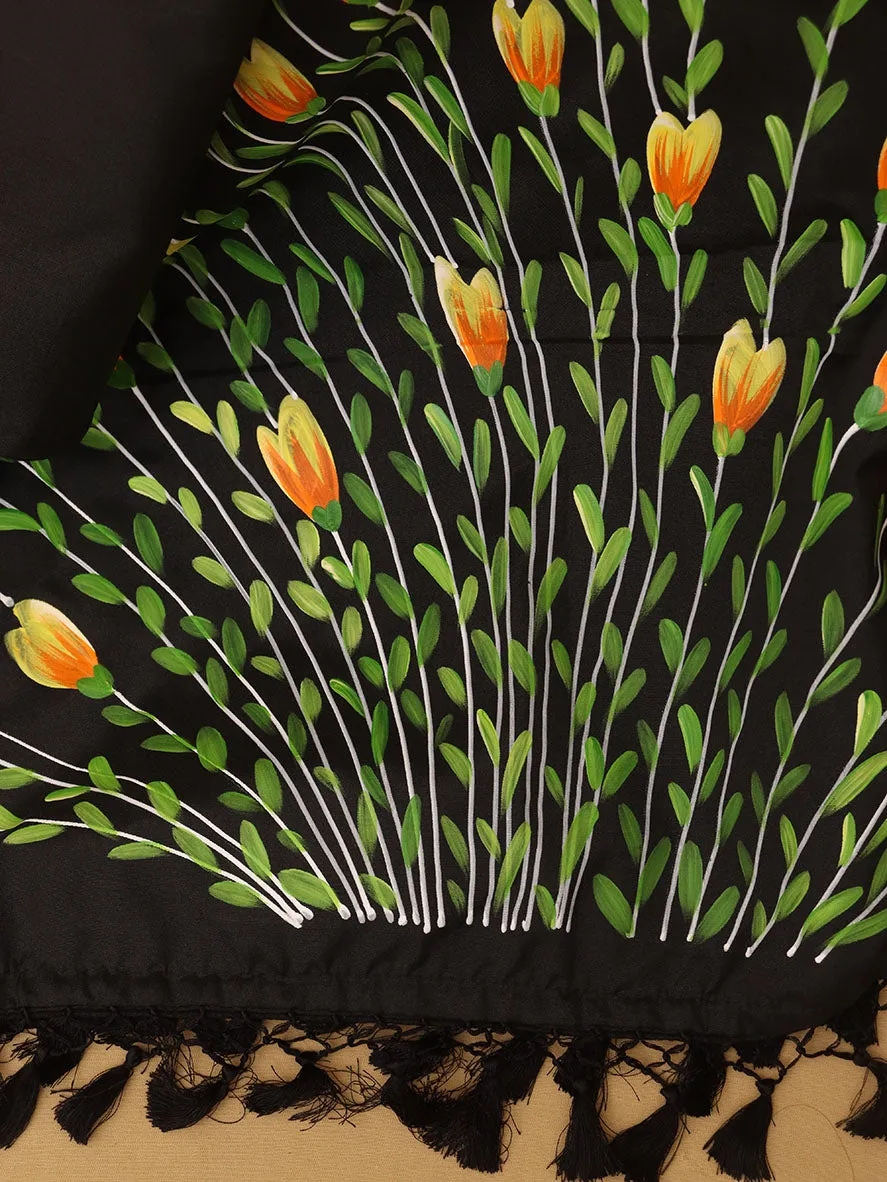 Black Hand Painted Recycled Fabric Dupatta