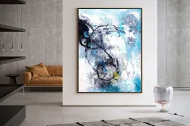 Black White Blue Abstract Painting Modern Wall Decor Kp055