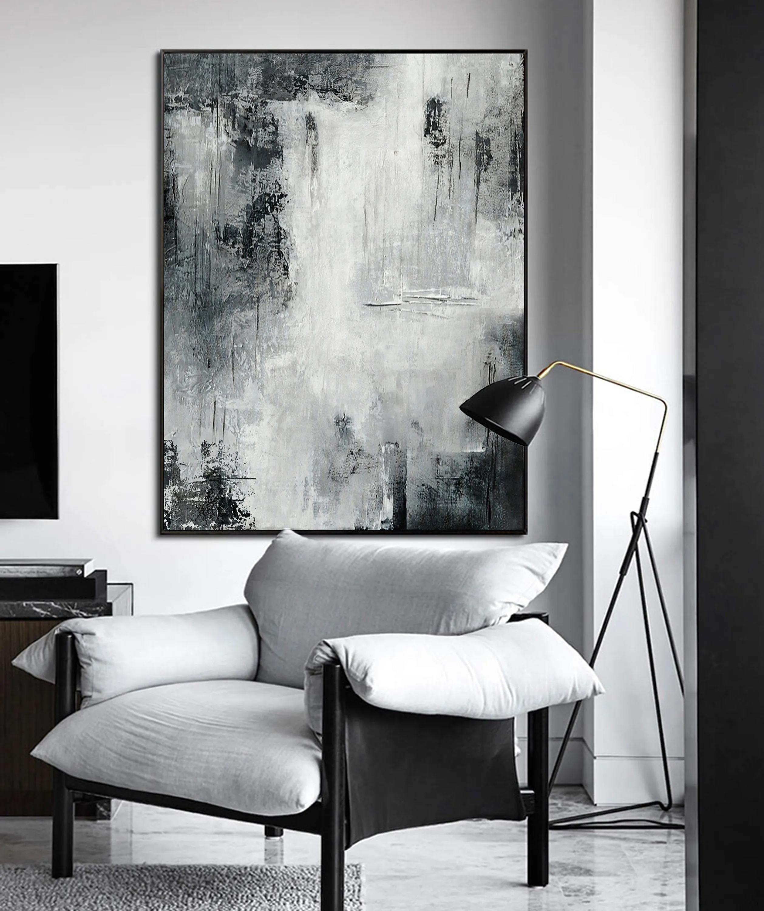 Black White Landscape Wall Art Handmade Abstract Painting Ap017