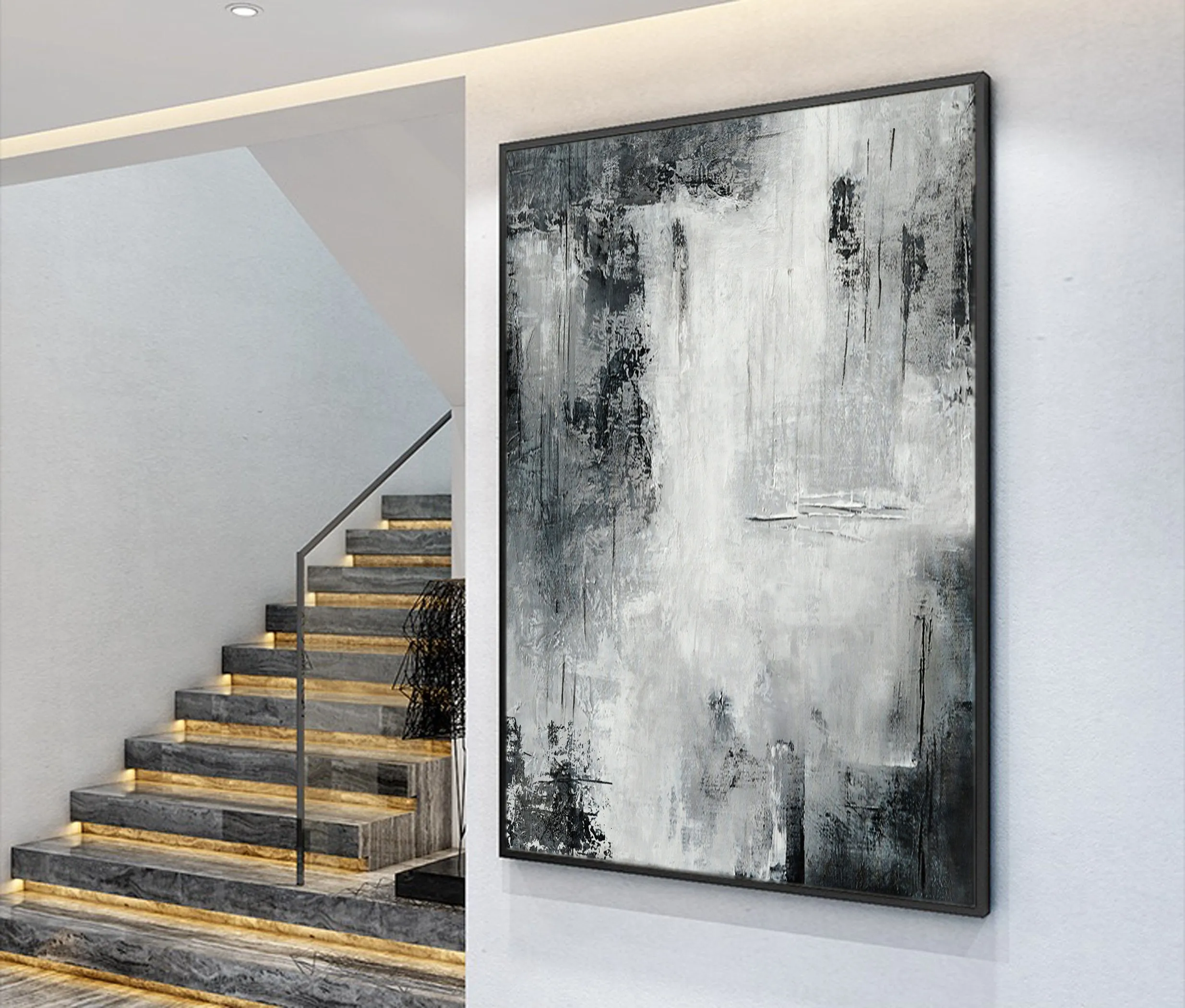 Black White Landscape Wall Art Handmade Abstract Painting Ap017