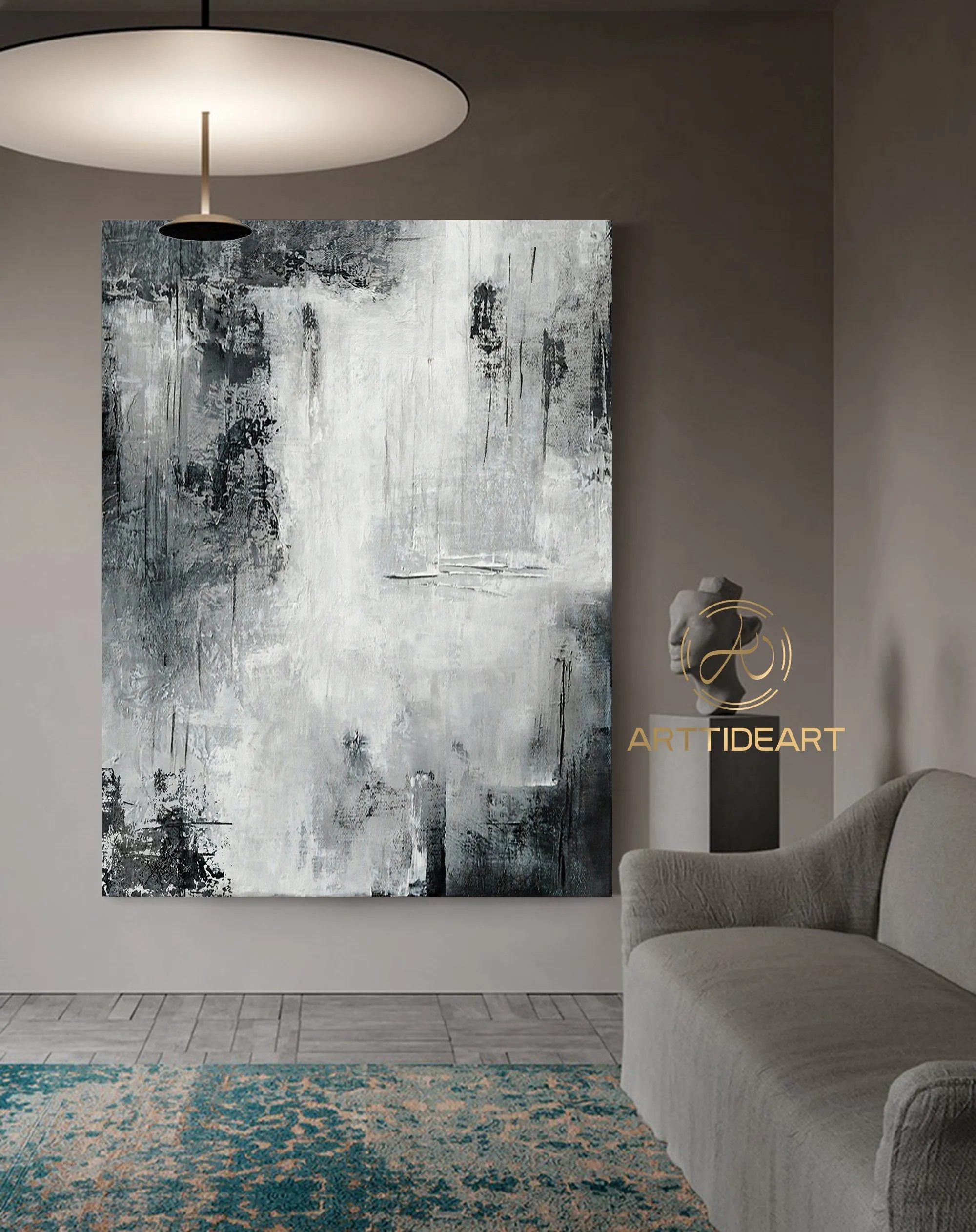 Black White Landscape Wall Art Handmade Abstract Painting Ap017