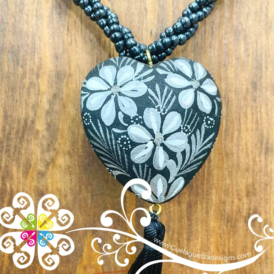 Black with Silver Yoselin Heart Necklace - Artisan Necklace