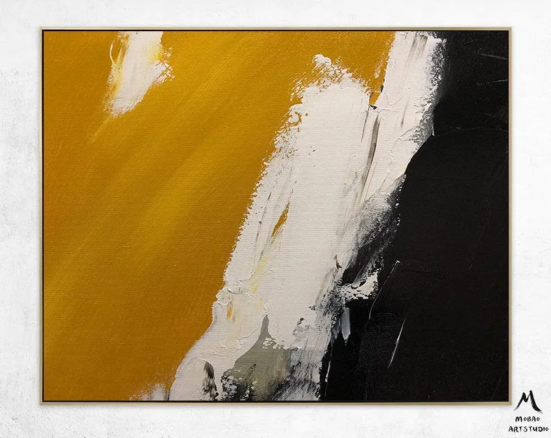 Black Yellow White Abstract Painting Modern Living Room Art Gp026