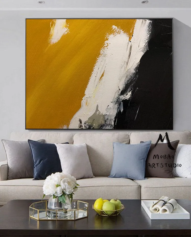 Black Yellow White Abstract Painting Modern Living Room Art Gp026