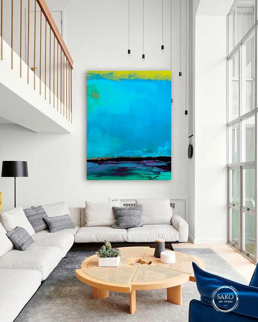 Blue Abstract Contemporary Art Livingroom Office Painting Sp020