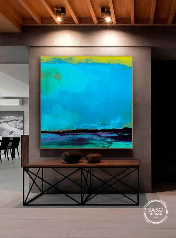 Blue Abstract Contemporary Art Livingroom Office Painting Sp020