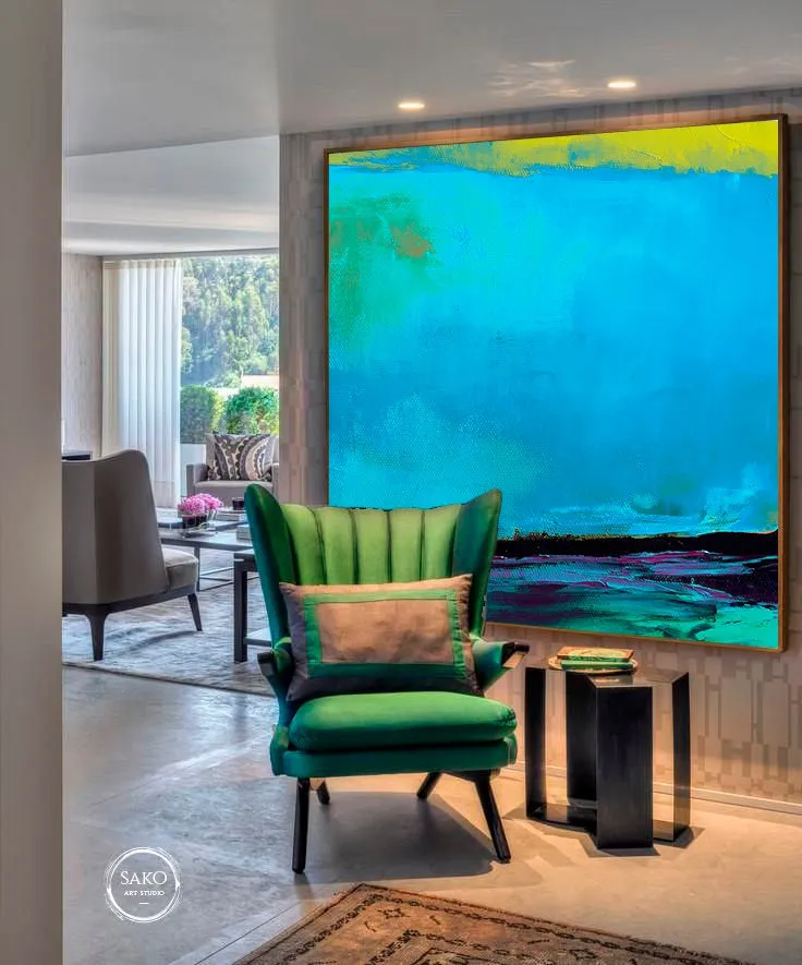 Blue Abstract Contemporary Art Livingroom Office Painting Sp020