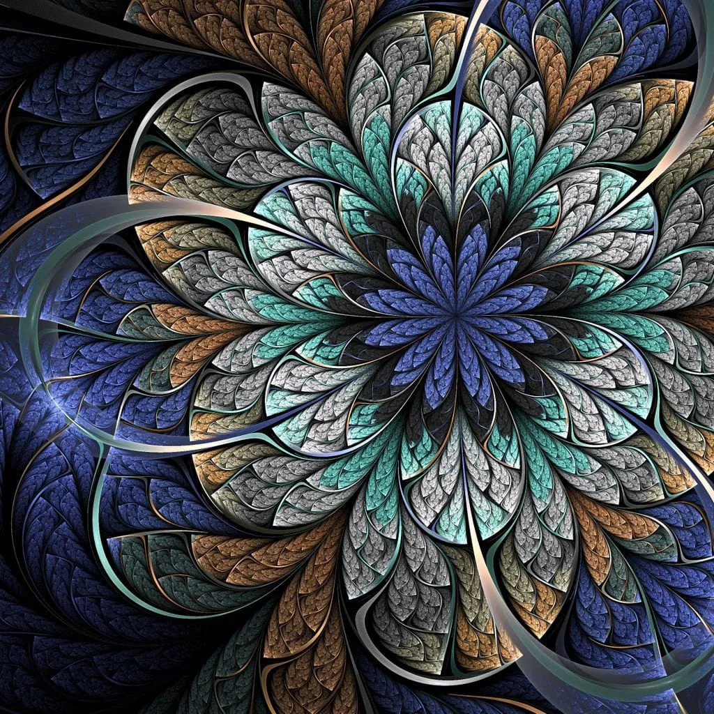 Blue and Gold Fractal Flower