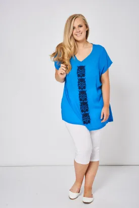 Blue Embroidered Tunic Top