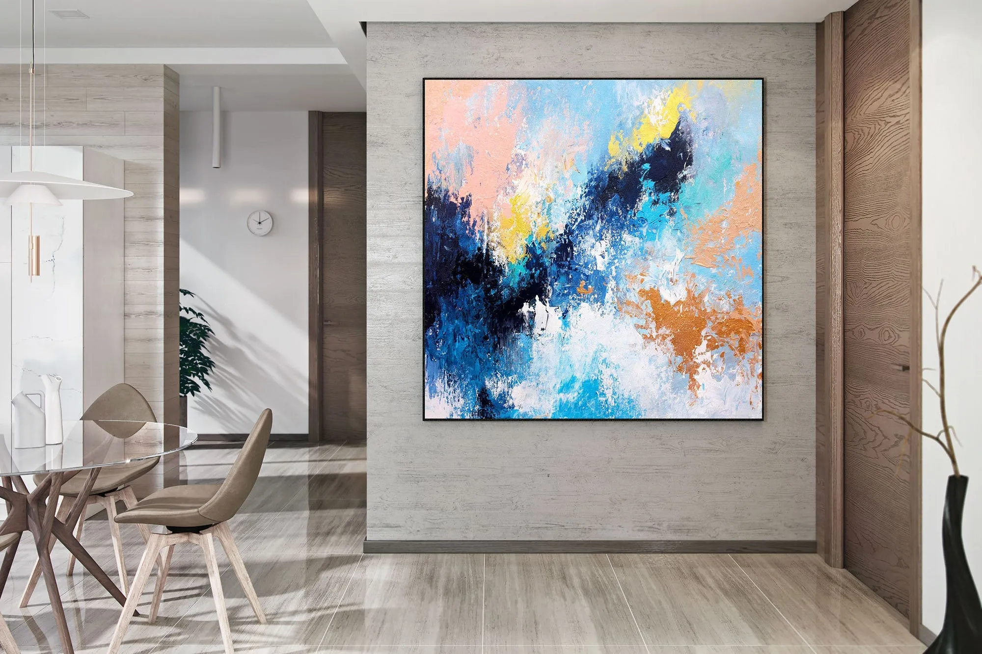 Blue Pink And White Abstract Painting Huge Art Qp020