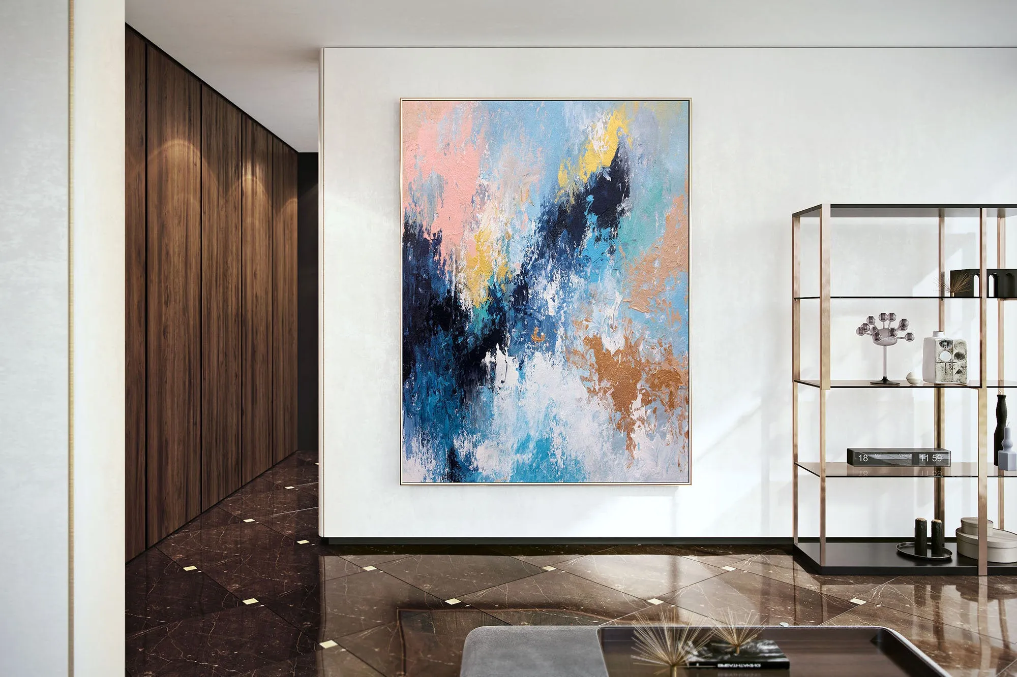 Blue Pink And White Abstract Painting Huge Art Qp020