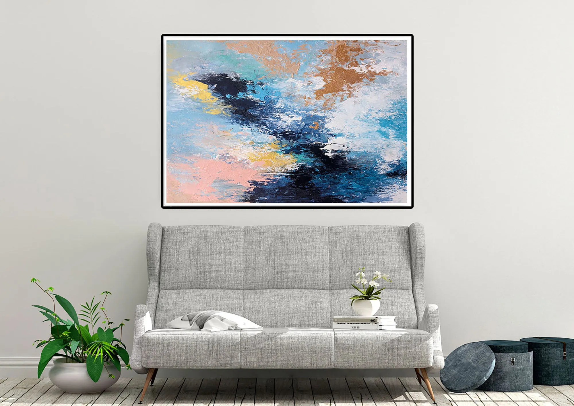 Blue Pink And White Abstract Painting Huge Art Qp020