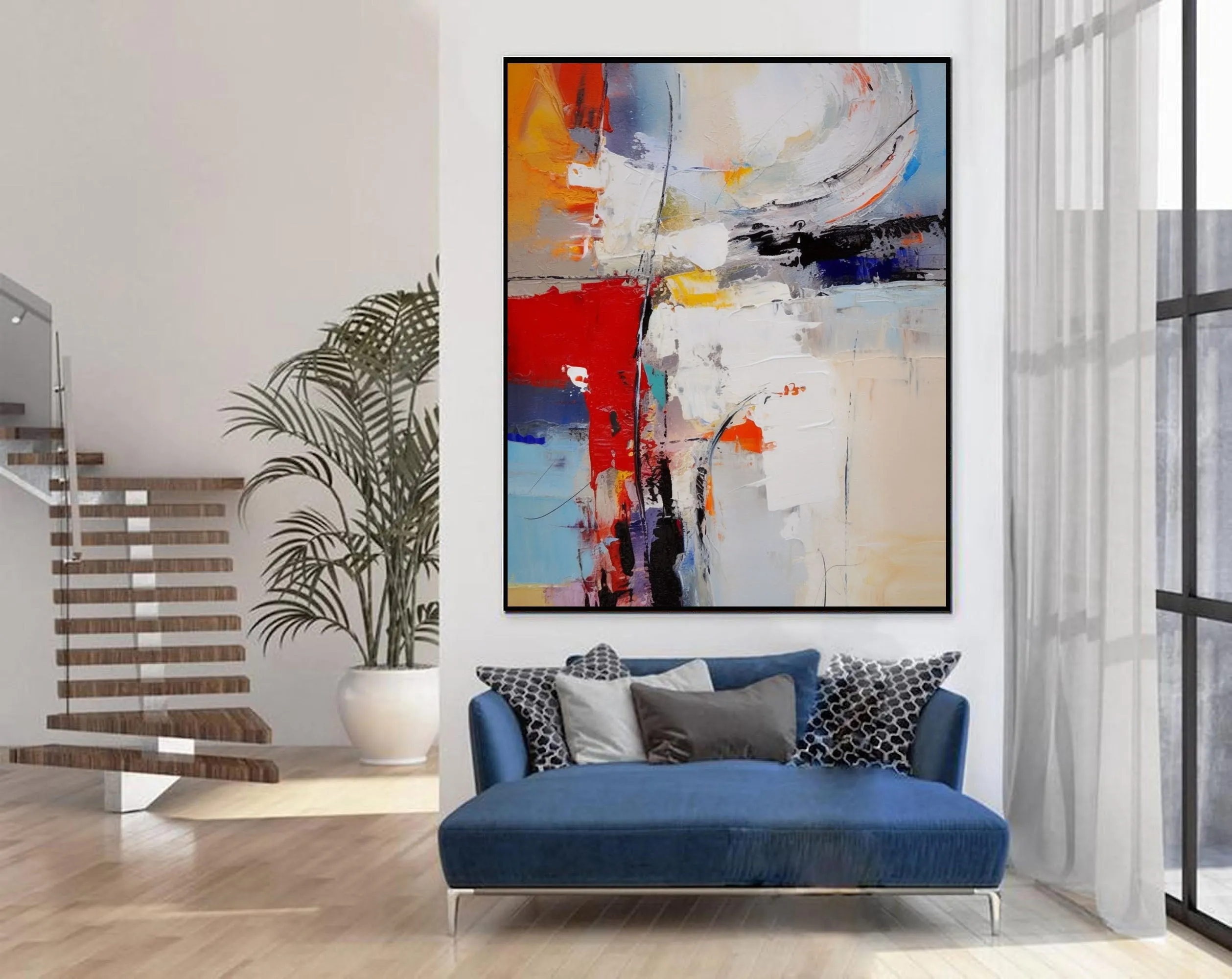 Blue Red Abstrat Painting Modern Wall Art For Living Room Bed ROOM