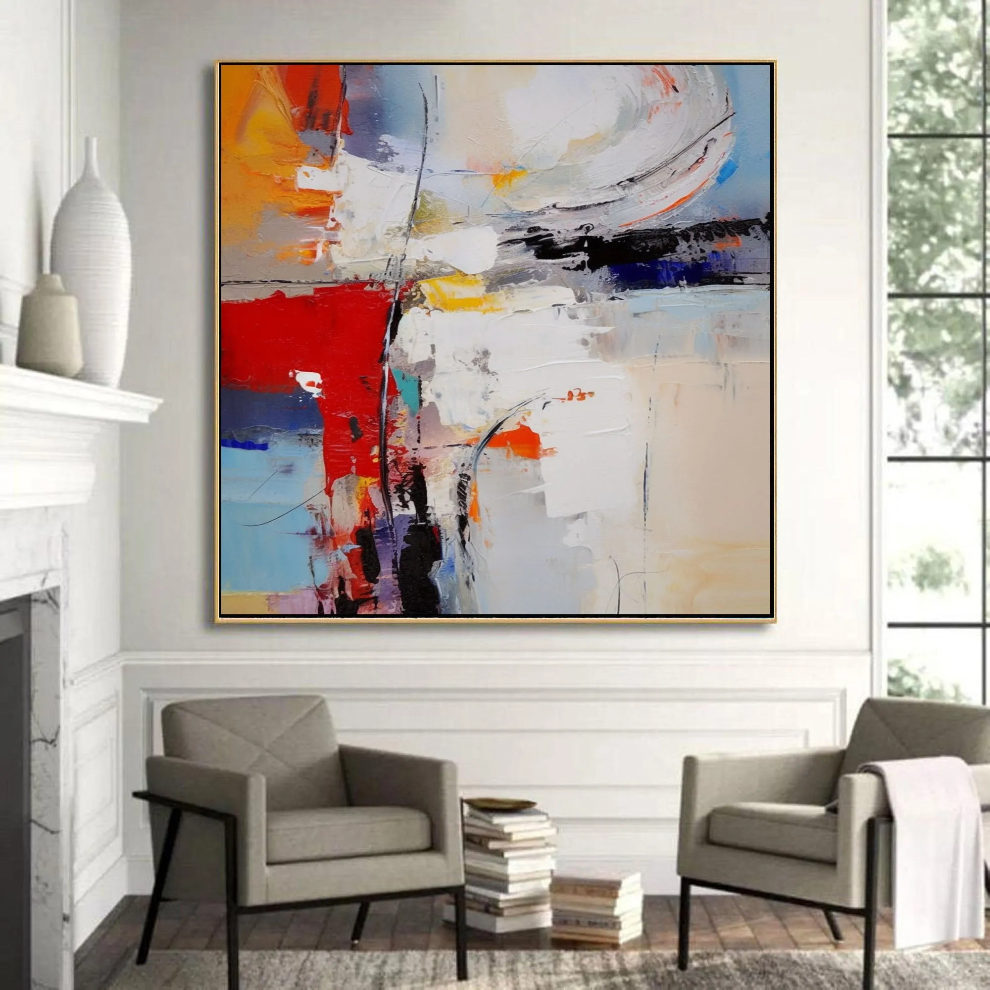 Blue Red Abstrat Painting Modern Wall Art For Living Room Bed ROOM