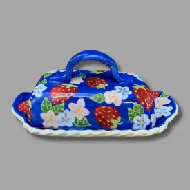 Blue Strawberry Butter Dish