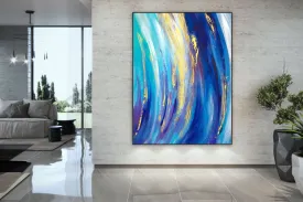 Blue White Gold Abstract Painting for Home Texture Art Kp073