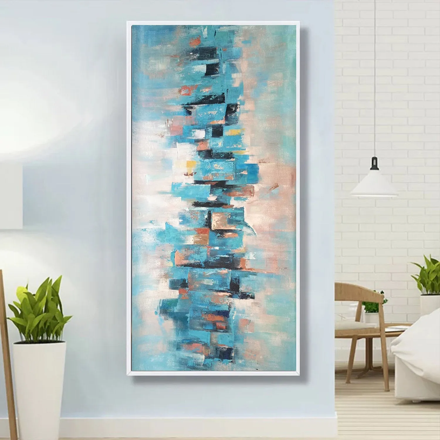 Blue White Pink Abstract Acrylic Painting Modern Art Wp079