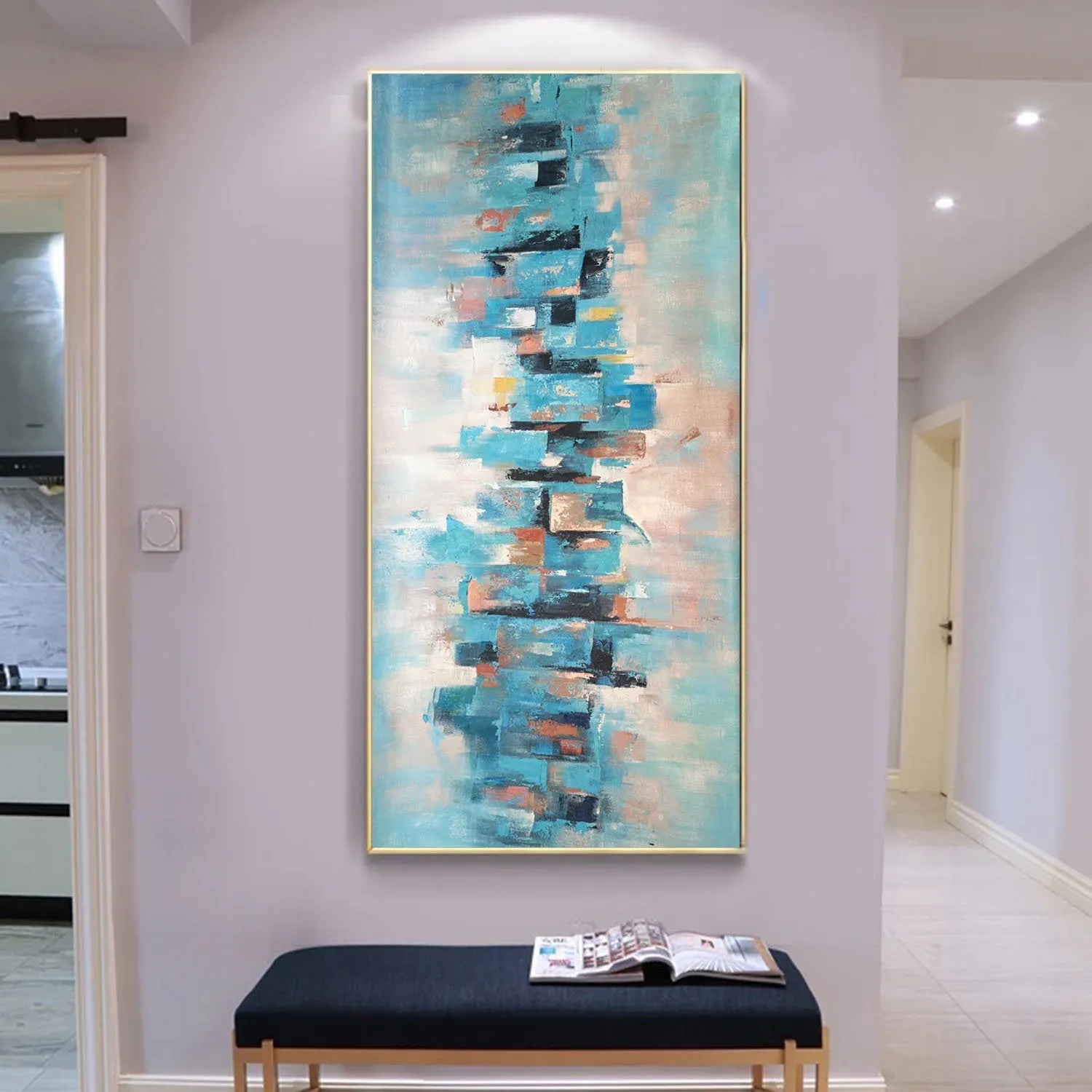 Blue White Pink Abstract Acrylic Painting Modern Art Wp079