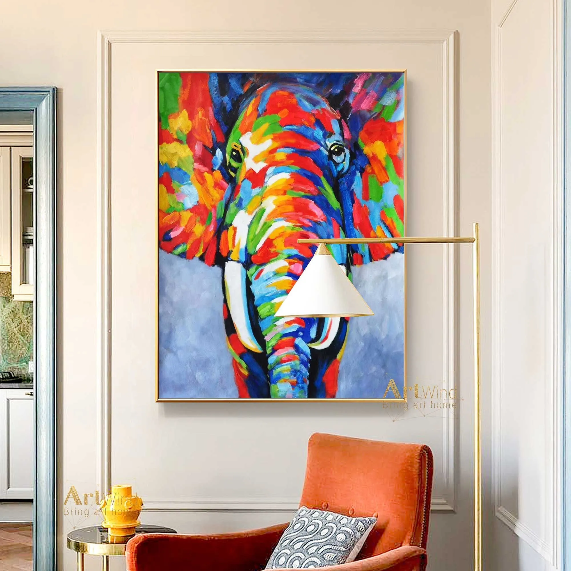 Bright Elephant Painting Colorful Abstract Art Modern Decor DP052