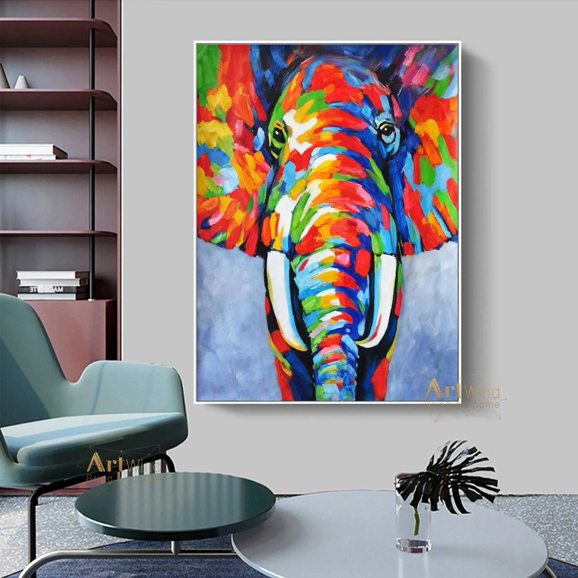 Bright Elephant Painting Colorful Abstract Art Modern Decor DP052