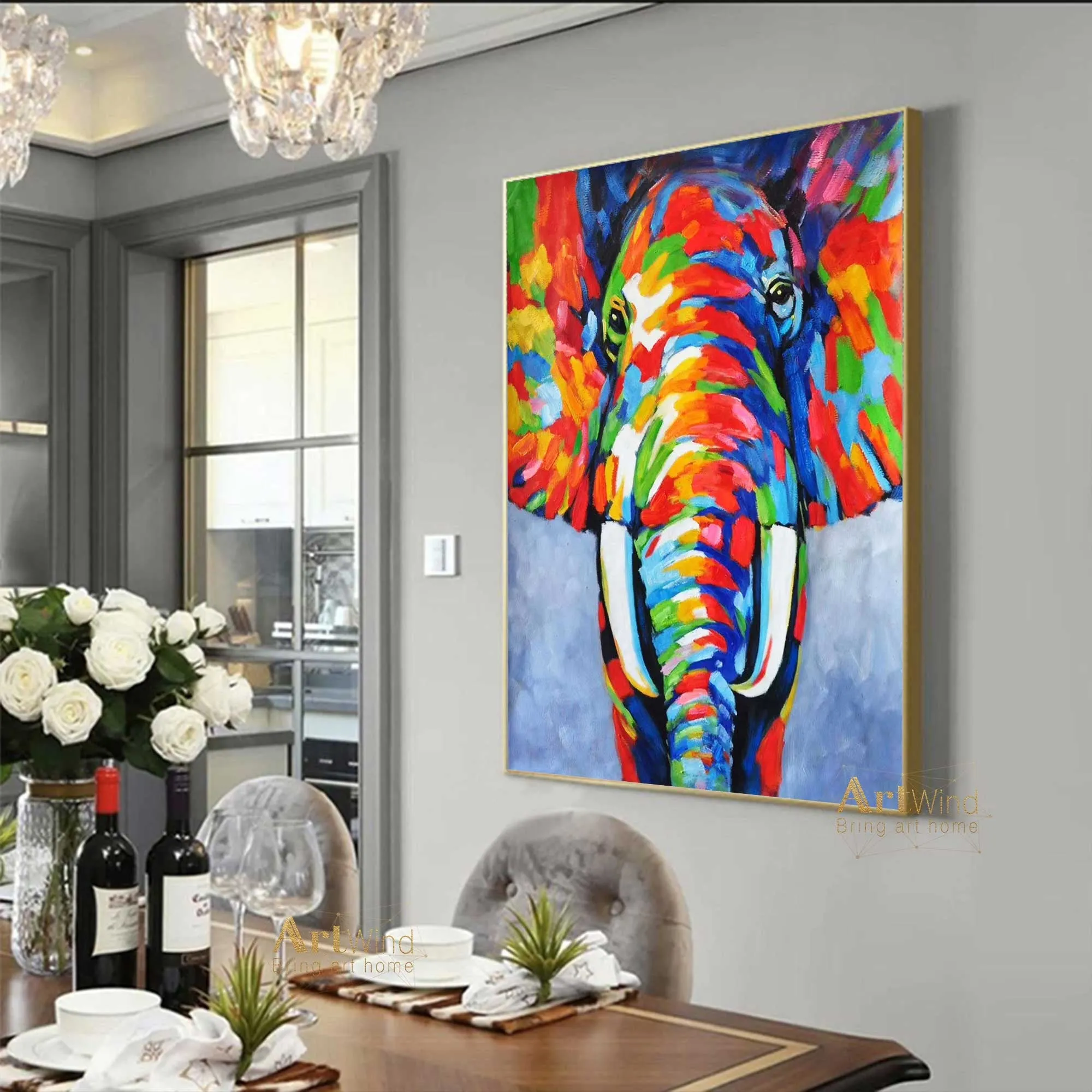 Bright Elephant Painting Colorful Abstract Art Modern Decor DP052