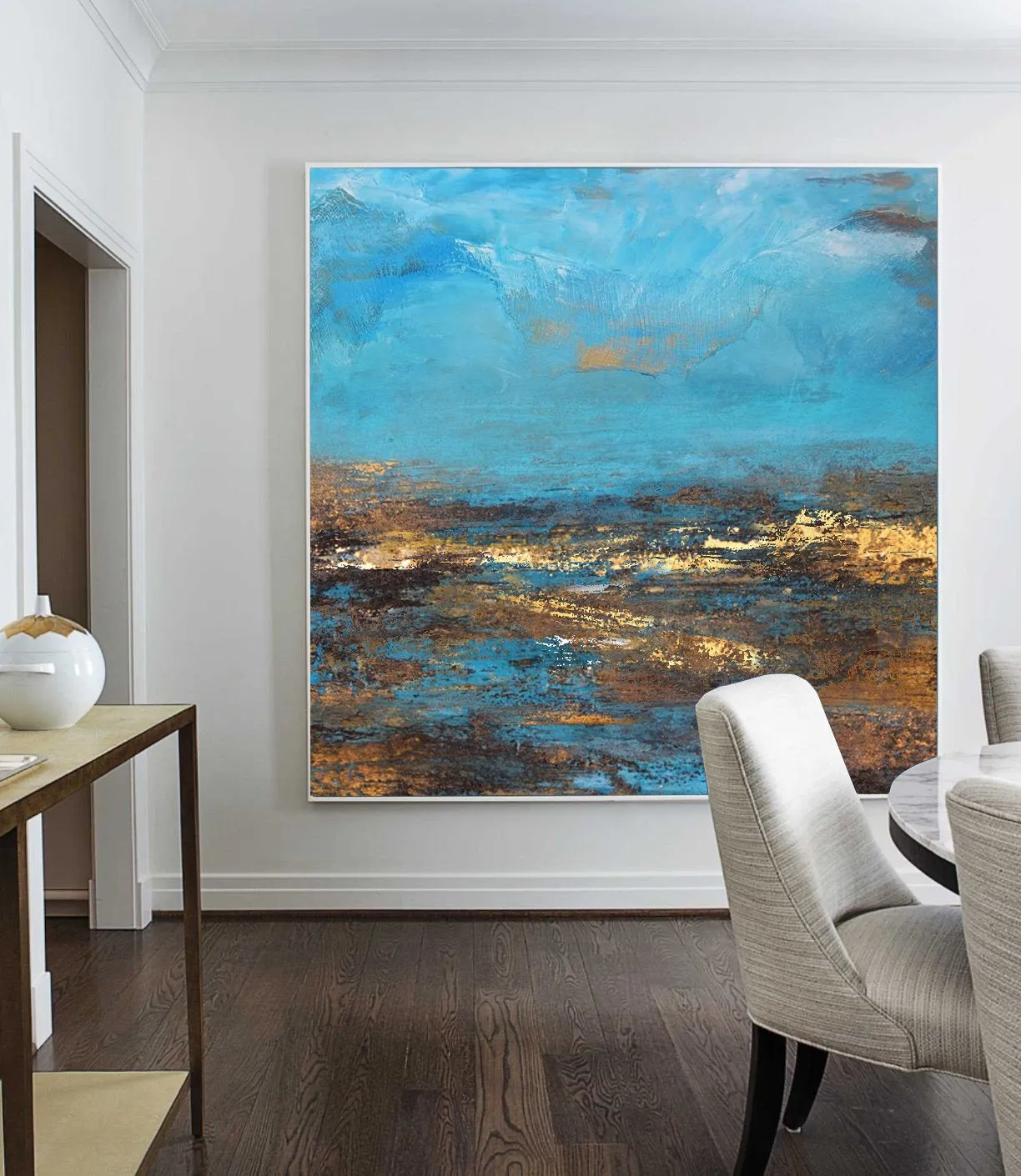 Brown Abstract Oil Painting Deep Blue Sky And Beach Abstract Art Dp102