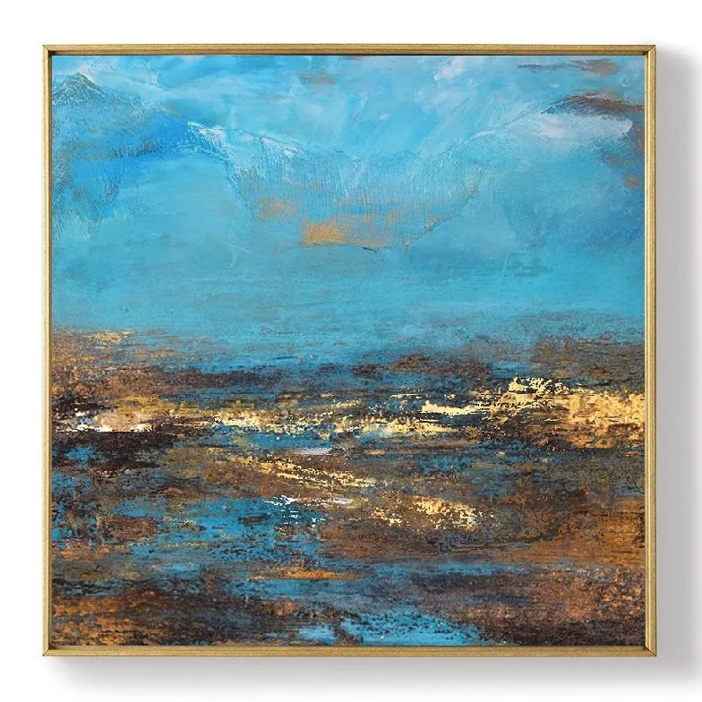 Brown Abstract Oil Painting Deep Blue Sky And Beach Abstract Art Dp102