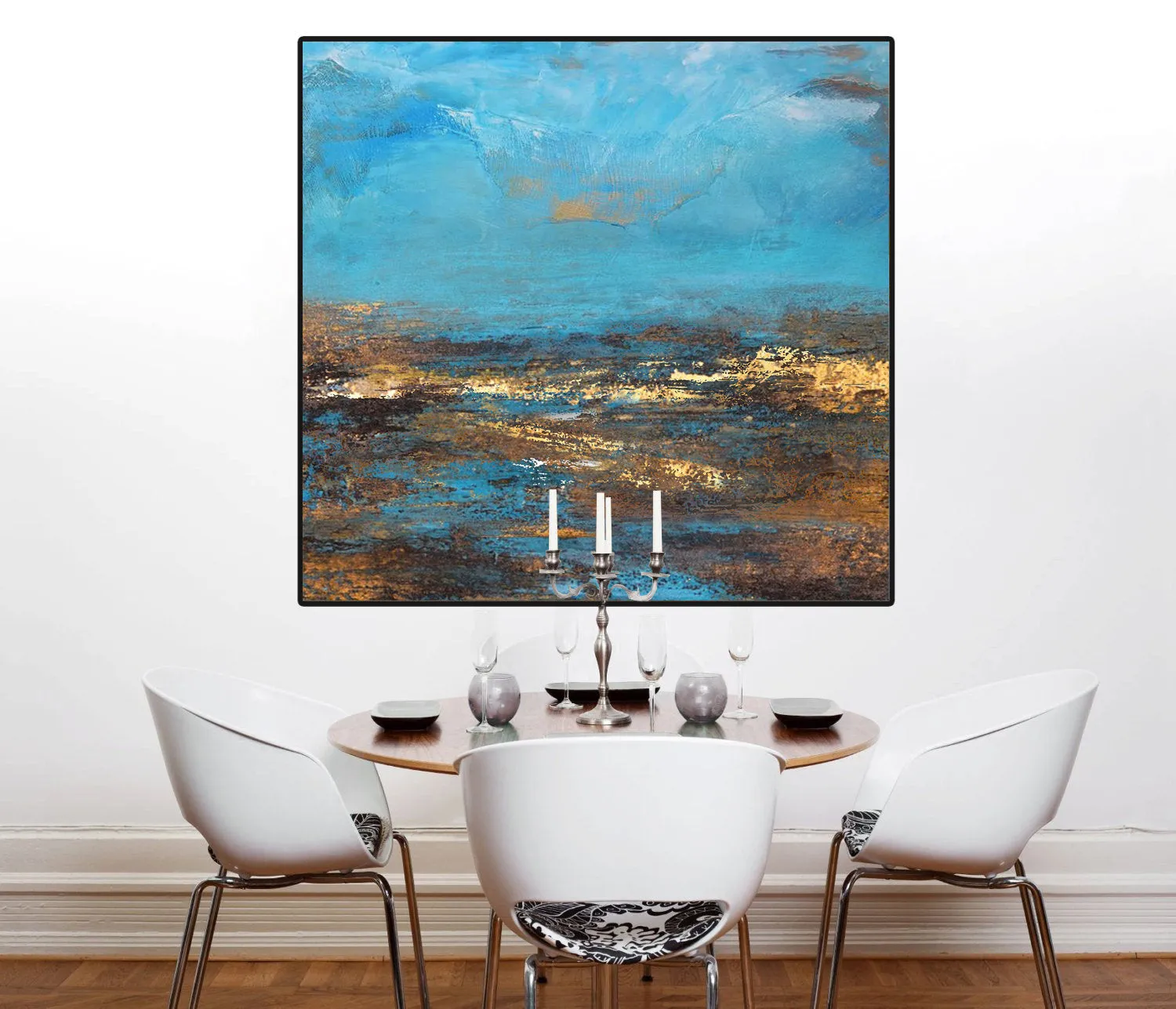 Brown Abstract Oil Painting Deep Blue Sky And Beach Abstract Art Dp102