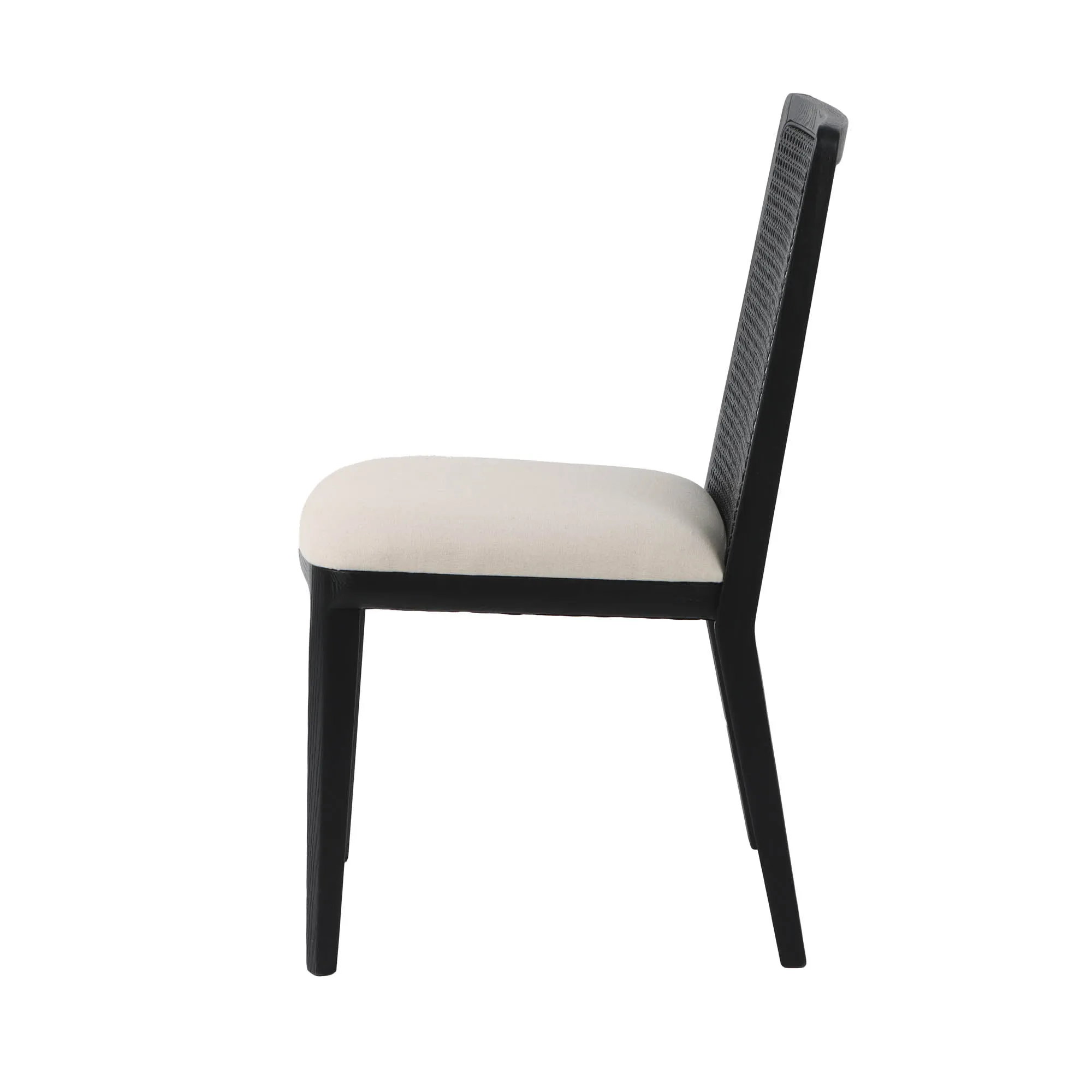 Cane Dining Chair - Oyster Linen/Black Frame