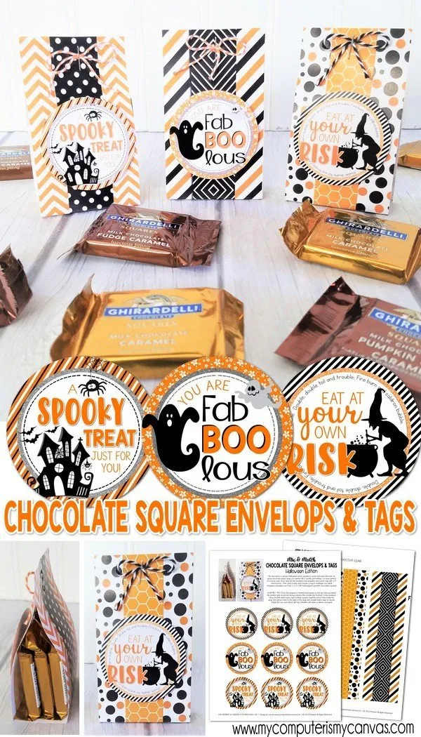 Chocolate Squares Envelops & Tags {HALLOWEEN} PRINTABLE